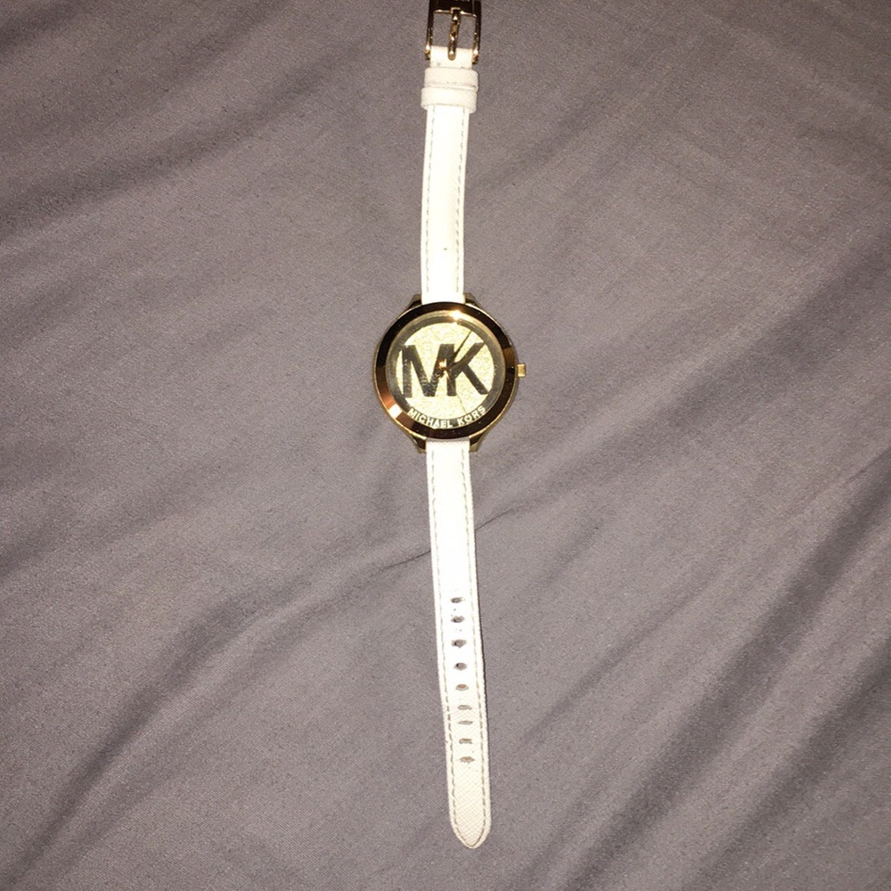 White and gold leather watch